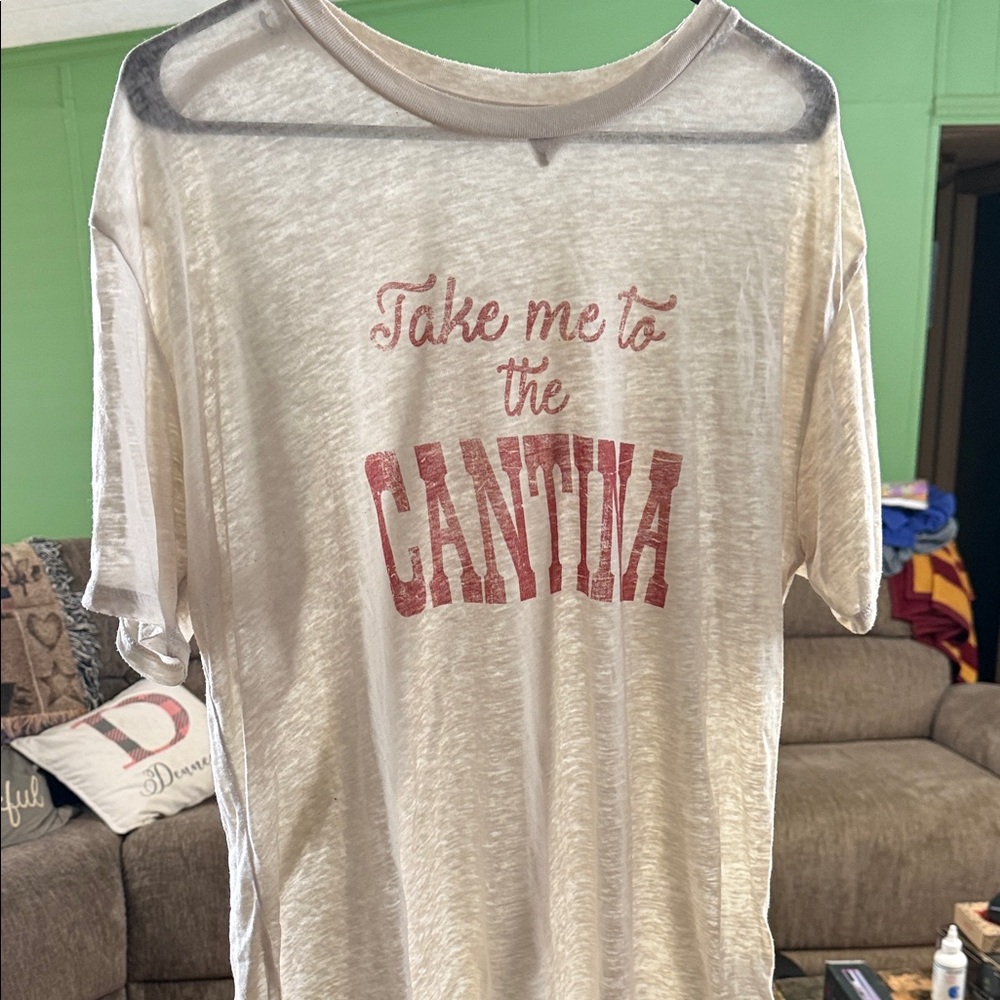 White Crow Cream Tee with Red Print